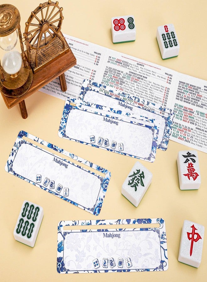 FYSUIMU 4Pcs Chinoiserie Floral Mahjong Card Guide Line Finder Classic Blue Flower Mahjong Rule Helper Strategy Tool for Beginners Players Game Competition Party Accessories Supplies - Image 4